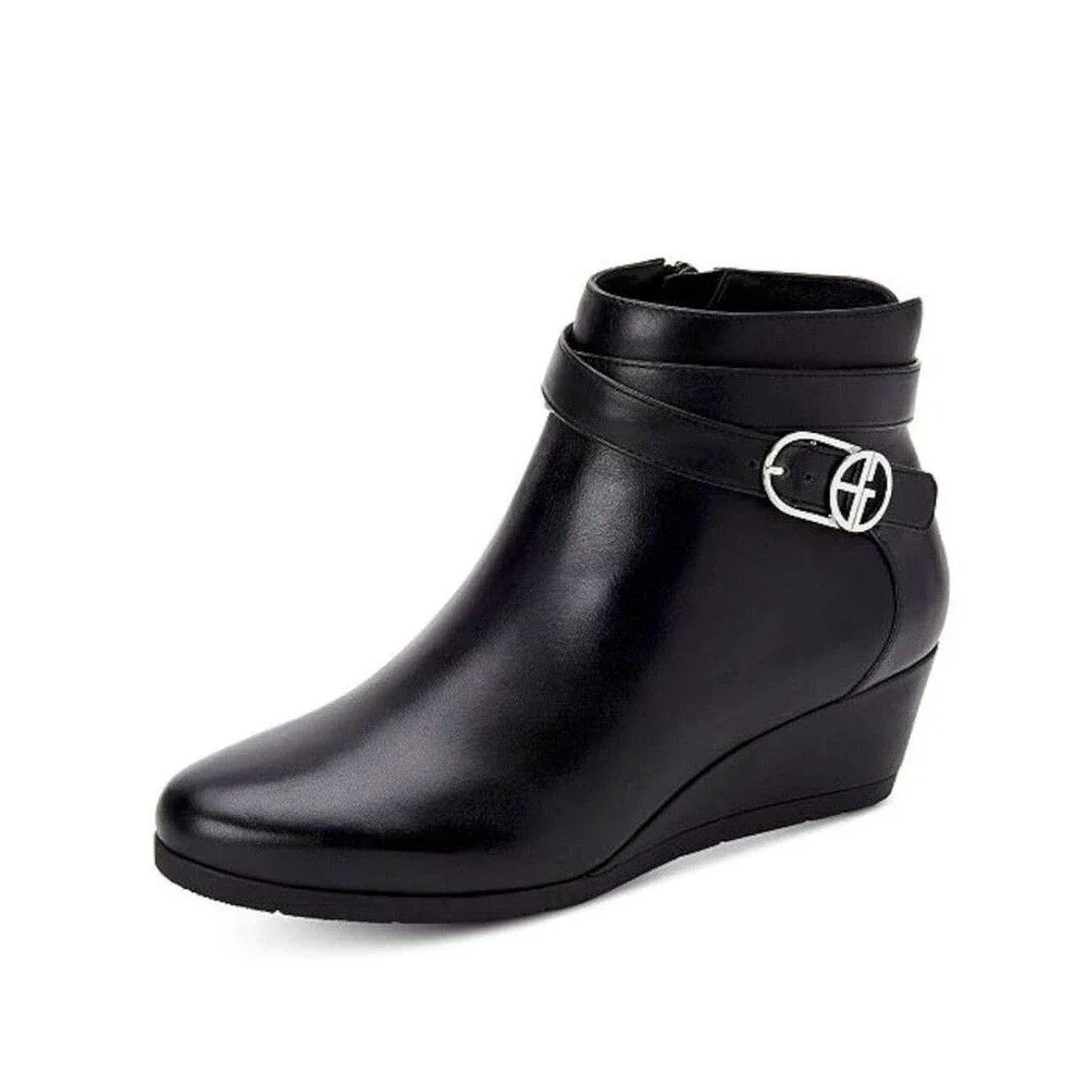 Giani Bernini Womens 6.5 M Black Cherub Faux Leather Wedge Heel Booties NIB QI5